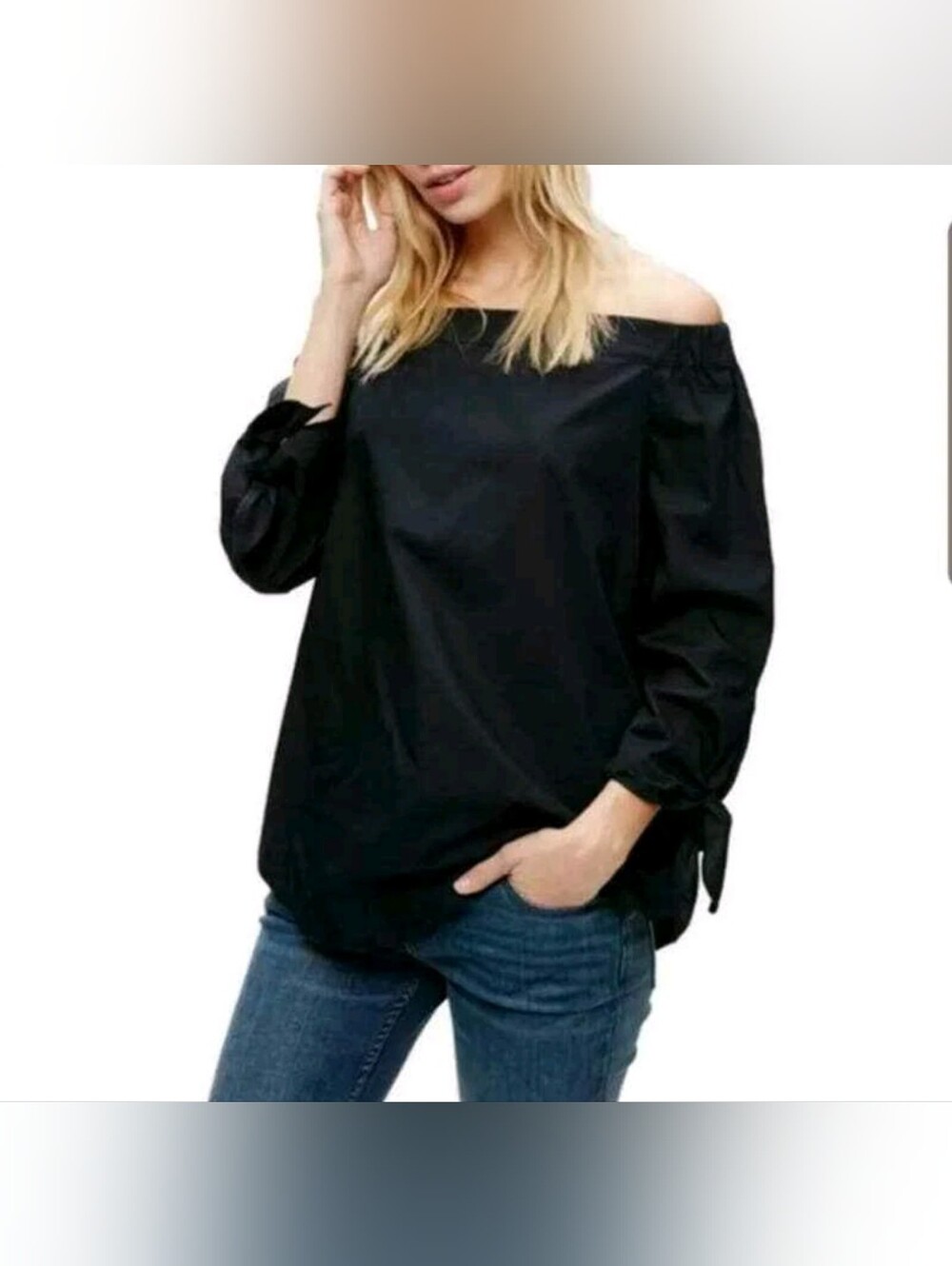 Free People Blue Off-The-Shoulder Peasant Top
